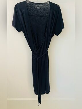 Majestic Filatures Navy Blue Deluxe Teeshirt Linen Wrap‎ Dress